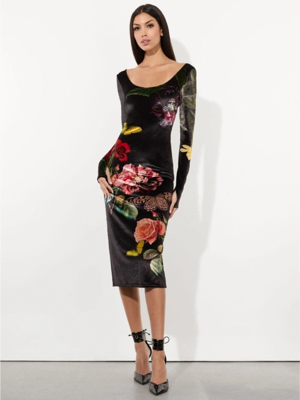 Alice + Olivia Delora Velvet Midi Dress 4 in "In The Wind Floral" NWT $395